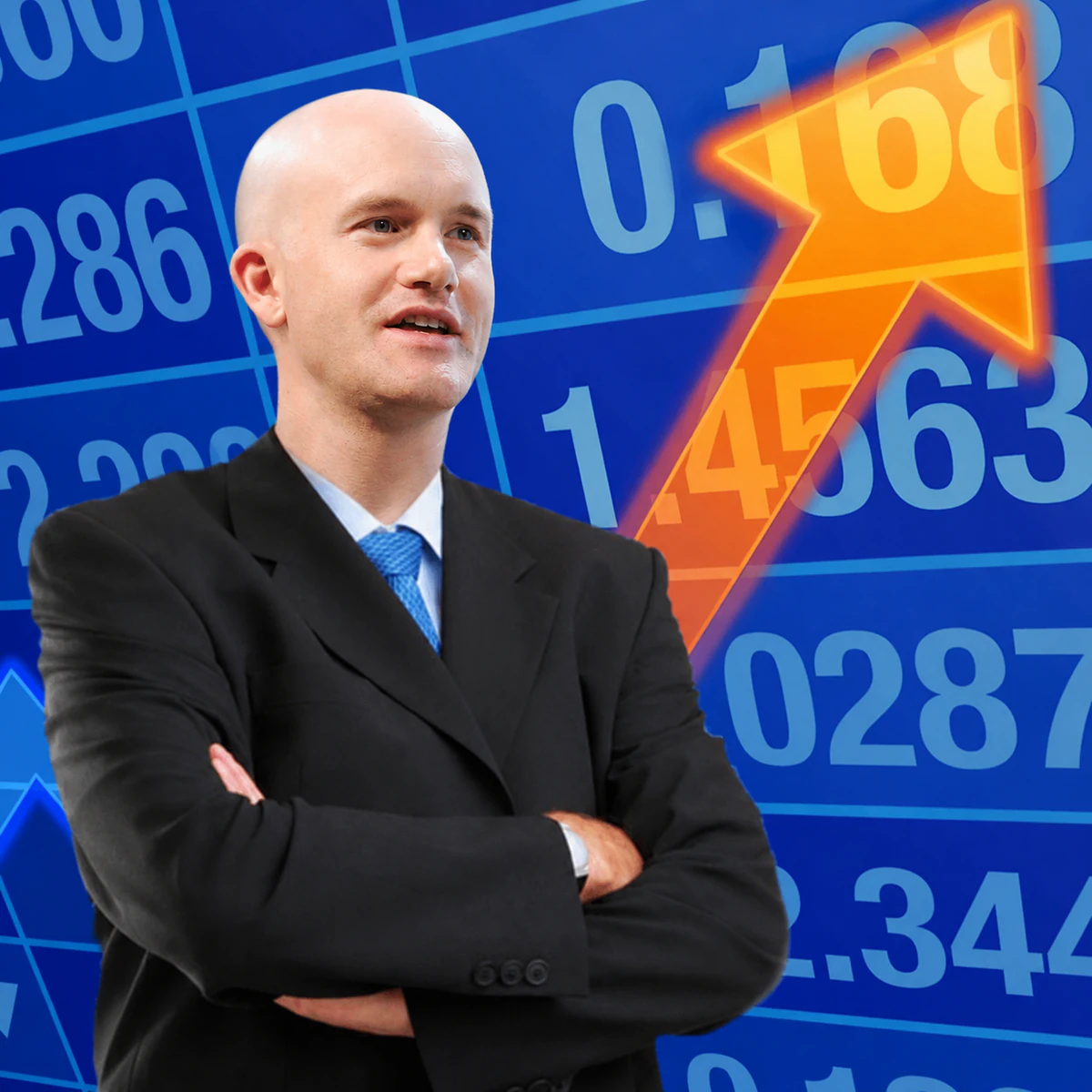 Brian against a blue market chart